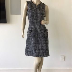 NEW Karl Lagerfeld Black White Silver Metallic A-line Boucle Tweed Work Dress 4